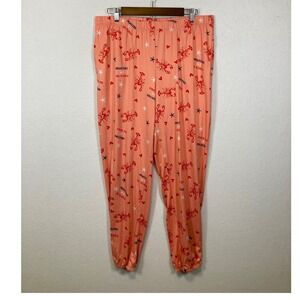 Peach Lobster Star Heart Text Pajama Lounge Pants Women's Size L
